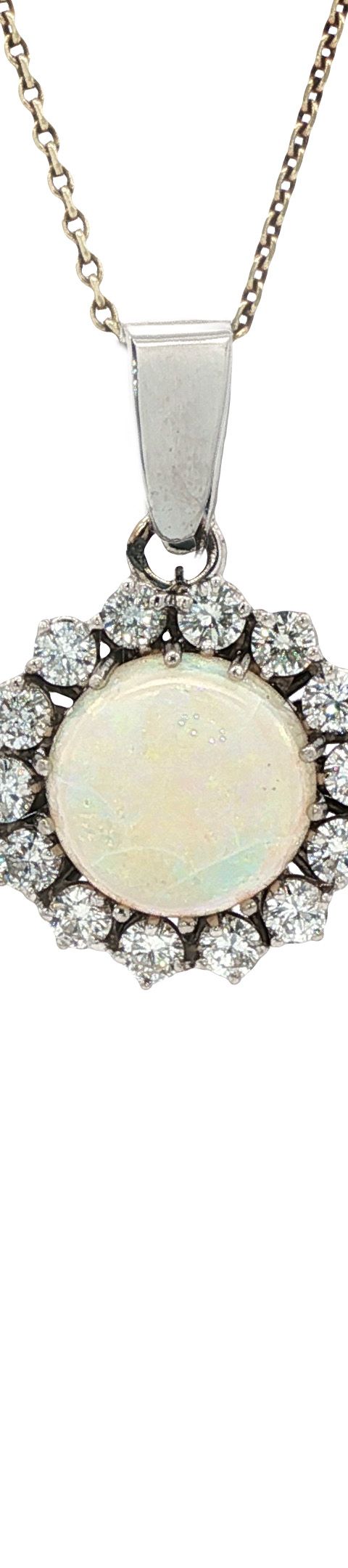 Vintage 14K White Gold Pendant with Opal and Diamond